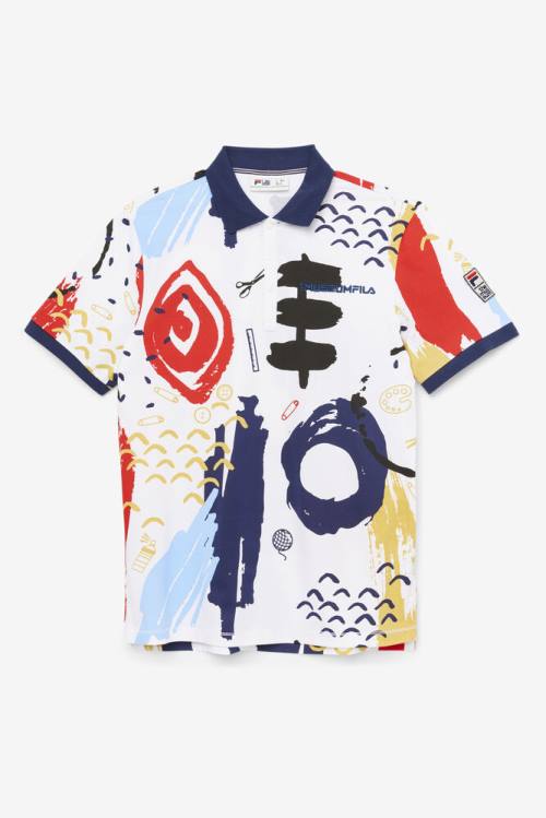 Fila X The Museum Printed Naisten Pikeepaita Valkoinen Laivastonsininen Punainen | Fila517SH